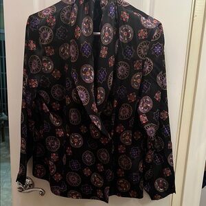 Vintage Talbots Pure Silk Black Geometric Print Blouse